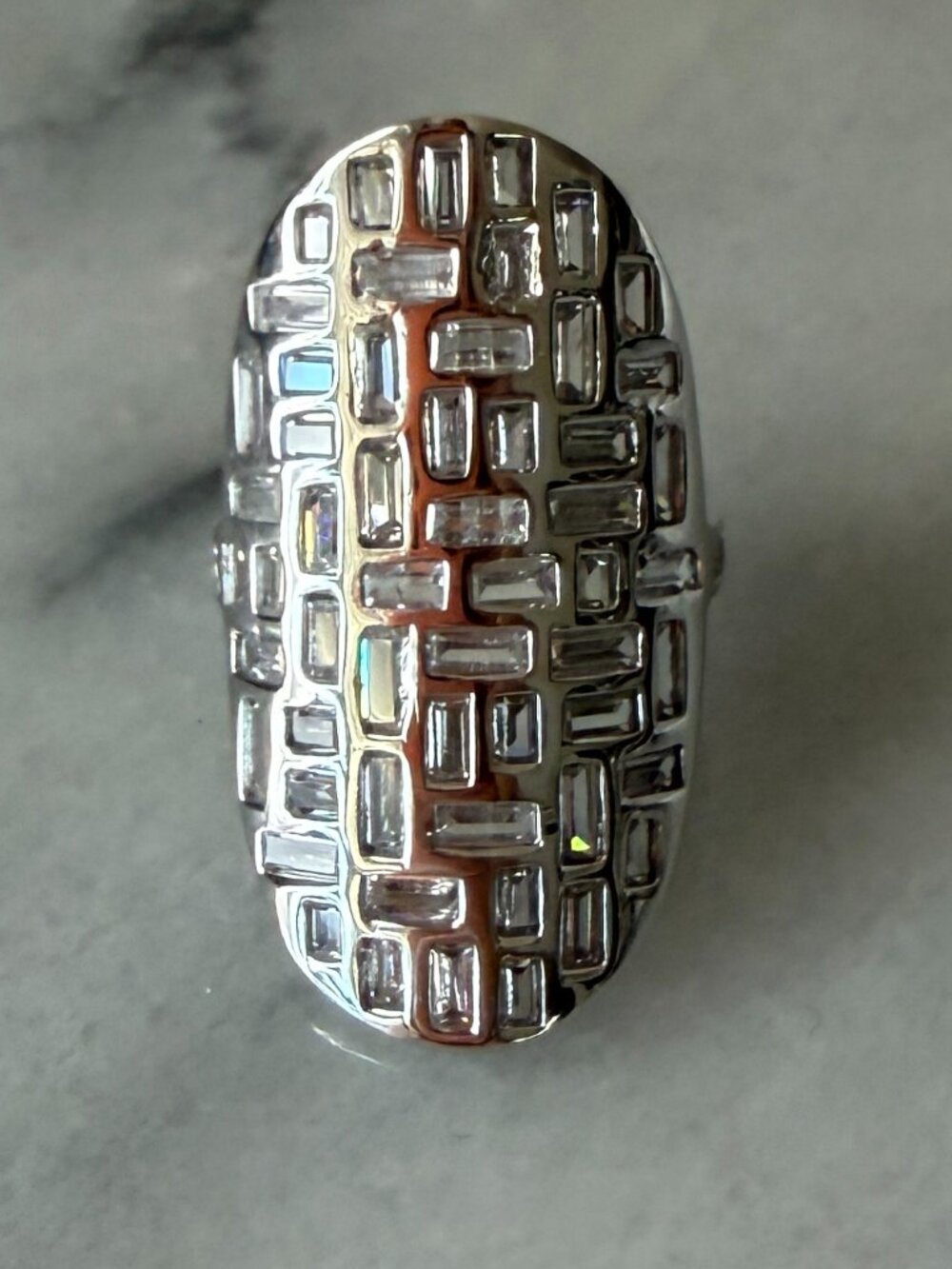 Very Unique Contemporary Baguette Mosaic 925 Sterling Silver CZ Ring - 5